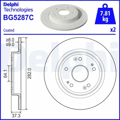 Afbeelding van DELPHI Remschijf 282mm 9mm 5 volledig BG5287C Remschijven