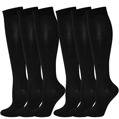 Afbeelding van Kuzimua 6 paar compressiekousen, kniekousen, steunkousen, loopsokken voor dames en heren, sport, hardlopen, vliegen, reizen, zwangerschap, medische compressiesokken