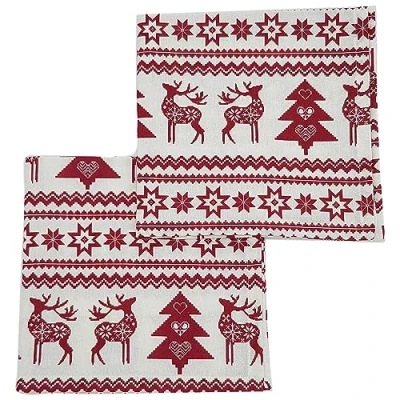 Afbeelding van Kerstservet katoenen Servetten voor kerstthema eettafel setting &amp; zilverwerk Nordic Red Rendier Ragged Rose Gift Wrapped Doek Set van 4 40 cm x