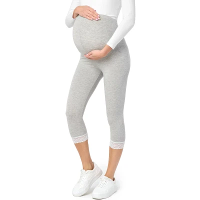 Afbeelding van BE Mammy BE20 161 LE Dames Capri Zwangerschapsleggings 3/4 Lengte met Kant Viscose Elasthan Yogabroek Stretch Gemêleerd L
