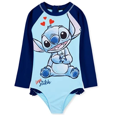 Afbeelding van Disney Badpak voor meisjes, zwempak met lange mouwen en ritssluiting, cadeaus Lichtblauw Stitch, 7 8 Jaar