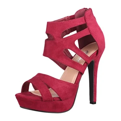 Afbeelding van Elara Dames Pumps Open Hoge Hakken Chunkyrayan LL85 Bordo 40