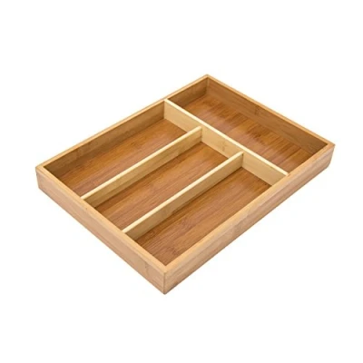 Afbeelding van relaxdays bestekbak bamboe hout, besteklade, lade organizer, bestekla bamboehout
