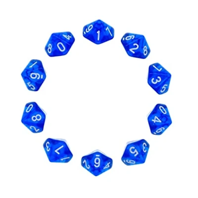 Afbeelding van D10 polyedrische dobbelstenen, 10 stuks, veelhoekige dobbelstenen voor kerkers en draken Pathfinder DND, RPG, MTG, 20 mm, transparant, blauw
