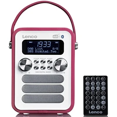 Afbeelding van Lenco PDR 051PKWH Draagbare DAB+ FM Radio met Bluetooth® en AUX ingang, oplaadbare batterij Roze White Pink