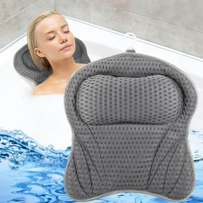 Afbeelding van Badkussen, nekkussen voor badkuip, 4D mesh badkussen nek, ergonomisch badkuip met 8 zuignappen, thuis, spa en home spa, ondersteunt hoofd, nek rug