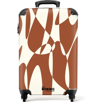 Afbeelding van NoBoringSuitcases.com® Handbagage koffer lichtgewicht Reiskoffer trolley Bruin met witte abstracte vormen Rolkoffer wieltjes Past binnen 55x40x20 en 55x35x25