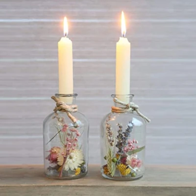 Afbeelding van Droogbloemen in Glas met Kaarsen Decoratieve Flessen Kaars vaas 2 stuks