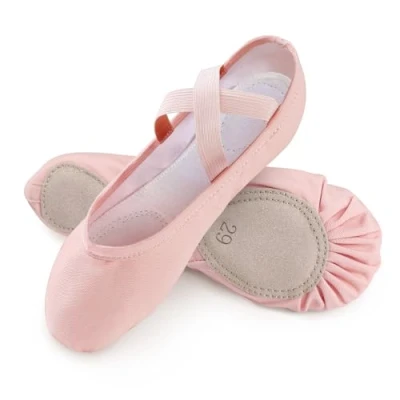 Afbeelding van Balletschoenen voor meisjes, canvas, balletpantoffel, leer, splitzool, gymnastiek, dans, platte schoenen vrouwen, kinderen, volwassenen, roze, 8.5 UK Child
