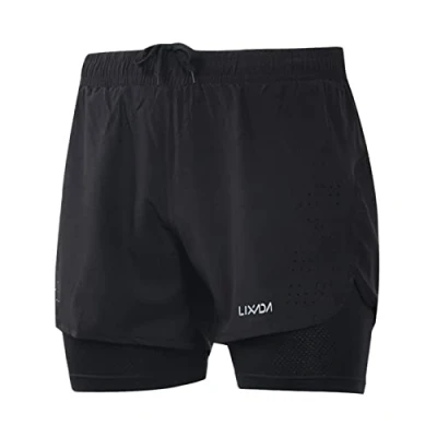 Afbeelding van Lixada Fitnessshorts met ritsvak voor heren, materiaal: polyester + spandex.