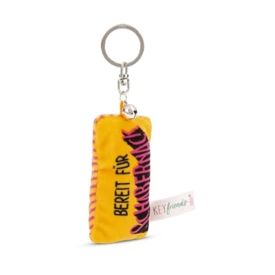 Afbeelding van NICI Sleutelhanger, mini pluche kussen, klaar voor schrapernack, 8 cm, met belletje, kleurrijke trauer metgezel rugzak of tas, sleutelhouder klein en groot 62107