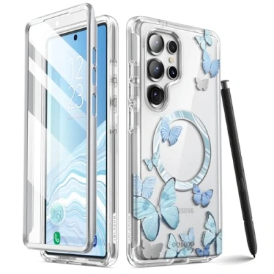 Afbeelding van i Blason Cosmo voor Samsung Galaxy S25 Ultra Case MagSafe met Ingebouwde Schermbeschermer [Ondersteunt Vingerafdruk ID en Draadloze Oplader] Magnetische Telefoonhoes Ultra, Bluefly