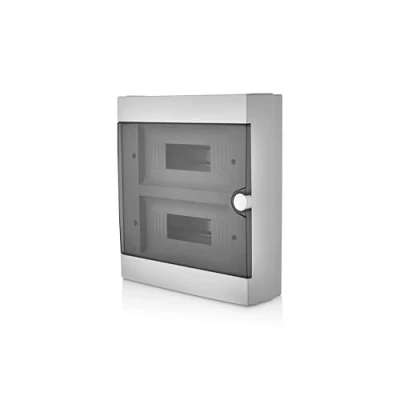 Afbeelding van Lion Electric Groepenkast, opbouw, 24 modules, 2 rijen, schakelkast, wit met zwarte klep, IP40, verdeelkast voor vochtige ruimtes, kelder, garage en alle binnenruimtes