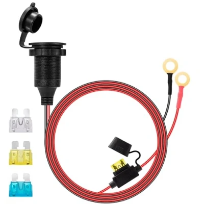 Afbeelding van GUNGY Sigarettenaansteker met verlengkabel, 1 m, 14 AWG, sigarettenaansteker, auto, 12 V/24 V DC, waterdicht, te installeren 20 A zekering voor boot, motorfiets