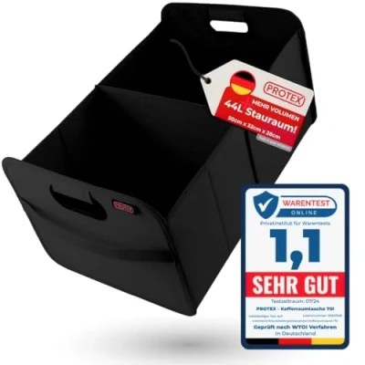 Afbeelding van PROTEX Kofferbakorganizer, testwinnaar 2024, 44 liter, opvouwbaar, stabiele en waterdichte kofferbaktas, zwart