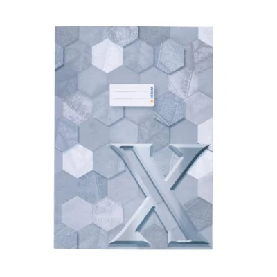 Afbeelding van HERMA 20090 schriftomslag, A4, karton, grijs, 10 stuks, veredelde maphoes met tekstveld van stevig en extra sterk papier, hexagon patroon, motief voor schoolschriften, gekleurd