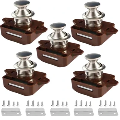 Afbeelding van MTSmart Sleutelloze RV kastsloten met grote push button, ABS Cabinet Catch vergrendeling voor camper aanhanger, caravan, bestelwagen, jachten, boten (nikkel, 5 stuks)