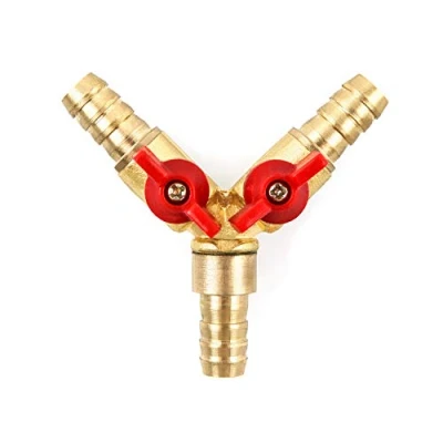 Afbeelding van QWORK® 3 weg slangkoppeling, splitter, messing en zinklegering, 10 mm, kogelkraan, T slangkoppeling voor verbindingsarmatuur lucht water gas (1 stuk)