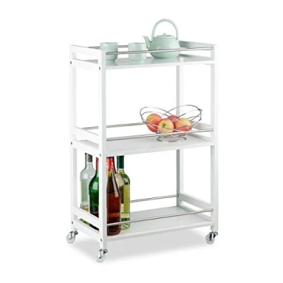 Afbeelding van Relaxdays keukentrolley met 3 etages wit roltafel serveerwagen theewagem