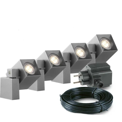 Afbeelding van 4x LED wand spot 2 Watt 12V Grijs complete set