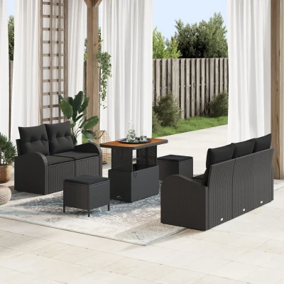 Afbeelding van vidaXL 8 delige tuin sofa set met kussens zwart poly rattan acacia