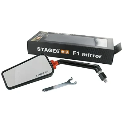 Afbeelding van spiegel Stage6 F1 glans zwart links brommer scooter spiegels motor
