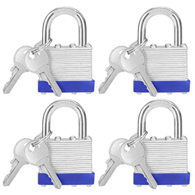 Afbeelding van Belle Vous Zware Kwaliteit Gelamineerd Stalen Ring Hangsloten met 2 Sleutels (4 Pak) 6 mm 6,4 x 4,2 2,4 cm Weerbestendig Binnen/Buiten Sleutel Slot Voor Opslag &amp; Kluis