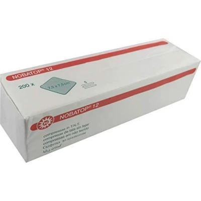 Afbeelding van NOBATOP 12 vlies kompressen 200 stuks 6 voudig vlieskompressen (7,5 cm x 7,5 cm)