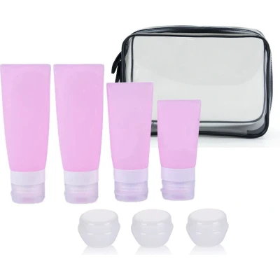 Afbeelding van Somstyle 8 Delig Reisflesjes Set Vliegtuig Handbagage Toilettas Inclusief Potjes &amp; Navulbare Flacons Reisaccessoires Roze