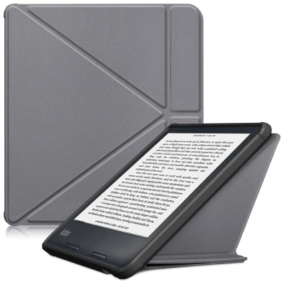 Afbeelding van Kobo Libra 2 Hoes: iMoshion Origami Bookcase E Reader Grijs Kunstleder Hoezen