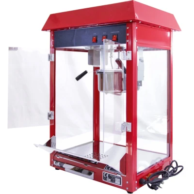 Afbeelding van KuKoo Retro Popcorn Machine Popcornmaker Look Rood Hittelamp 235ml grote pan 1.37kW bioscoop evenement