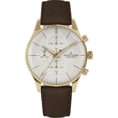 Afbeelding van Jacques Lemans Chronograaf Londen Quartzhorloge, horloge, herrenuur, leren band, stopwatchfunctie, datum