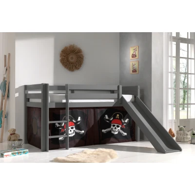 Afbeelding van LUCEVI Pino Halfhoogslaper H115CM + Ladder Glijbaan Caribian Pirates Gordijntjes Grijs 90x200 cm