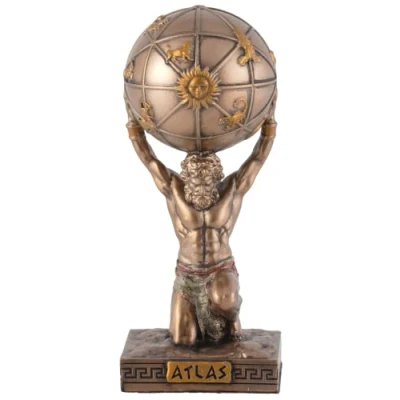 Afbeelding van Miniatuur figuur Griekse god Atlas van kunststeen, met bronzen kleur de hand beschilderd door Veronese