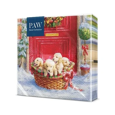Afbeelding van PAW Papieren Servetten 3 laags (33 x 33 cm) 20 Stuks Gedrukt met Inkt op Waterbasis Creëer de Kerstsfeer Voor een Vrolijke Kerst en Winter Wonderland Kerstfeest Kleur: Christmas Puppies