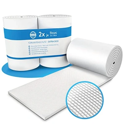 Afbeelding van STRACKS® 2 x garagewandbescherming, elk m 20 cm, 9 mm extra dikke deurbescherming, voor je auto en de garagemuur, zelfklevende deurrandbescherming, rollen, wit
