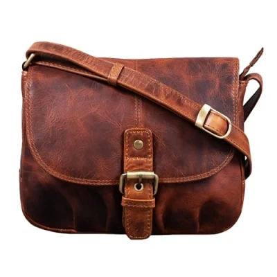 Afbeelding van STILORD &#039;Iris&#039; lederen handtas dames kleine vintage schoudertas voor uitgaan klassieke avondtas feesttas echt leer, Kleur:kara cognac