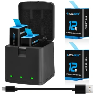 Afbeelding van COOLSHOW Hero 12 Batterij 11/10/9 Vervanging 2 Packs en 3 Kanaals Opslag 12/11/10/9 Oplader Doos Compatibel met GoPro Zwart, 11 10 9