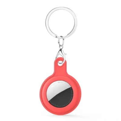 Afbeelding van ISKIP siliconen hoes voor Apple AirTag, met sleutelhanger, beschermende houder AirTag GPS zoekers (rood)