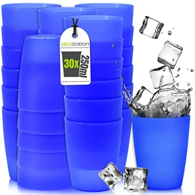 Afbeelding van idea station NEO plastic bekers 30 x 250 ml blauw party cups camping drinkbekers