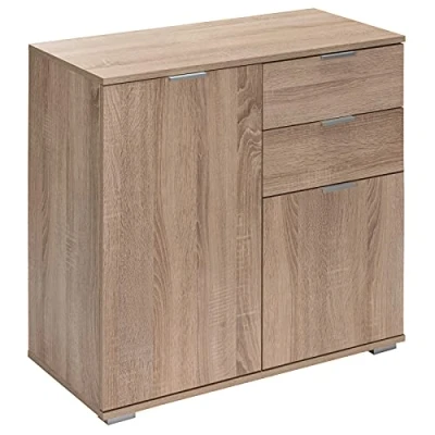 Afbeelding van Casaria Archiefkast Alba 2 Deuren Lades 71x74x35cm In hoogte Verstelbare Planken Hout Woonkamer Slaapkamer Keuken Multifunctionele Kast Dressoir Eiken