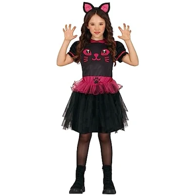 Afbeelding van Guirca Poes &amp; Kat Kostuum Zwarte Bijgelovige Meisje Roze, Zwart 3 4 jaar Halloween Verkleedkleding