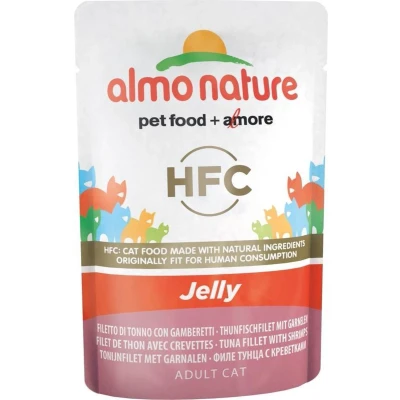 Afbeelding van Almo Nature HFC Jelly maaltijdzakjes Kattenvoer 6 x 55 g Tonijnfilet met garnalen