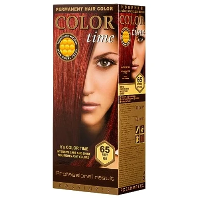 Afbeelding van Color Time Permanente Haarkleur Gel Verrijkt met Royal Jelly en Vitamine C Haarkleuring Kleur 65 Vuurrood 100 ML