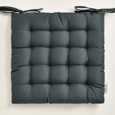 Afbeelding van ROOM99 Aura Stoelkussen, 40 x cm, zitkussen met banden, sierkussen, stoel, vloer, vloerkussen, kussen, voor binnen en buiten, woonkamer, donkergrijs