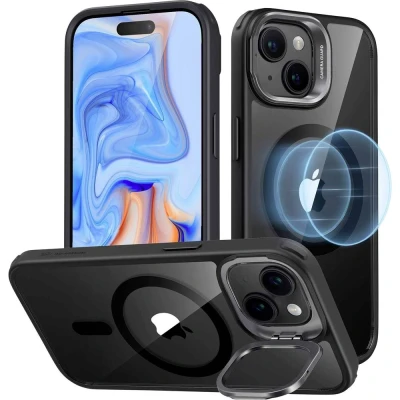 Afbeelding van ESR Classic Hybrid HaloLock Case + Stash Stand Backcover Apple iPhone 15 Transparant, Zwart MagSafe compatible
