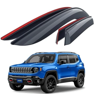 Afbeelding van GOODYEAR Winddeflector voor/compatibel met Jeep Renegade 2014 2024 deur regendeflectors, auto winddeflectors, tape on, 4 stuks, rook gekleurd