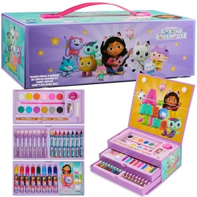 Afbeelding van Gabby&#039;s Dollhouse Kleurset, voor kinderen, verven, tekenen, set van ruim 40 stuks, kleurpotloden, papier, viltstiften, kunst, meisjes (set met meerdere doosjes)