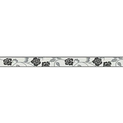 Afbeelding van MODERNE BLOEMEN BEHANGRAND Zelfklevend zilver zwart wit A.S. Création Only Borders 11