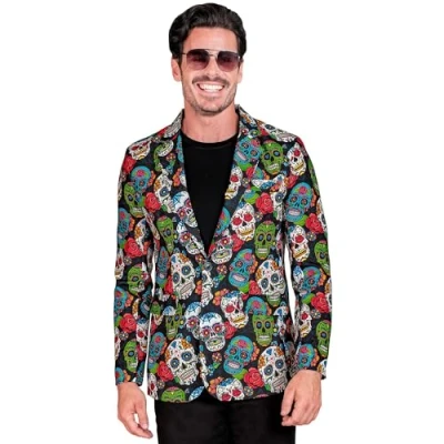 Afbeelding van Widmann Spaans &amp; Mexicaans Kostuum Flower Skulls Colbert Man Multicolor Large Carnavalskleding Verkleedkleding